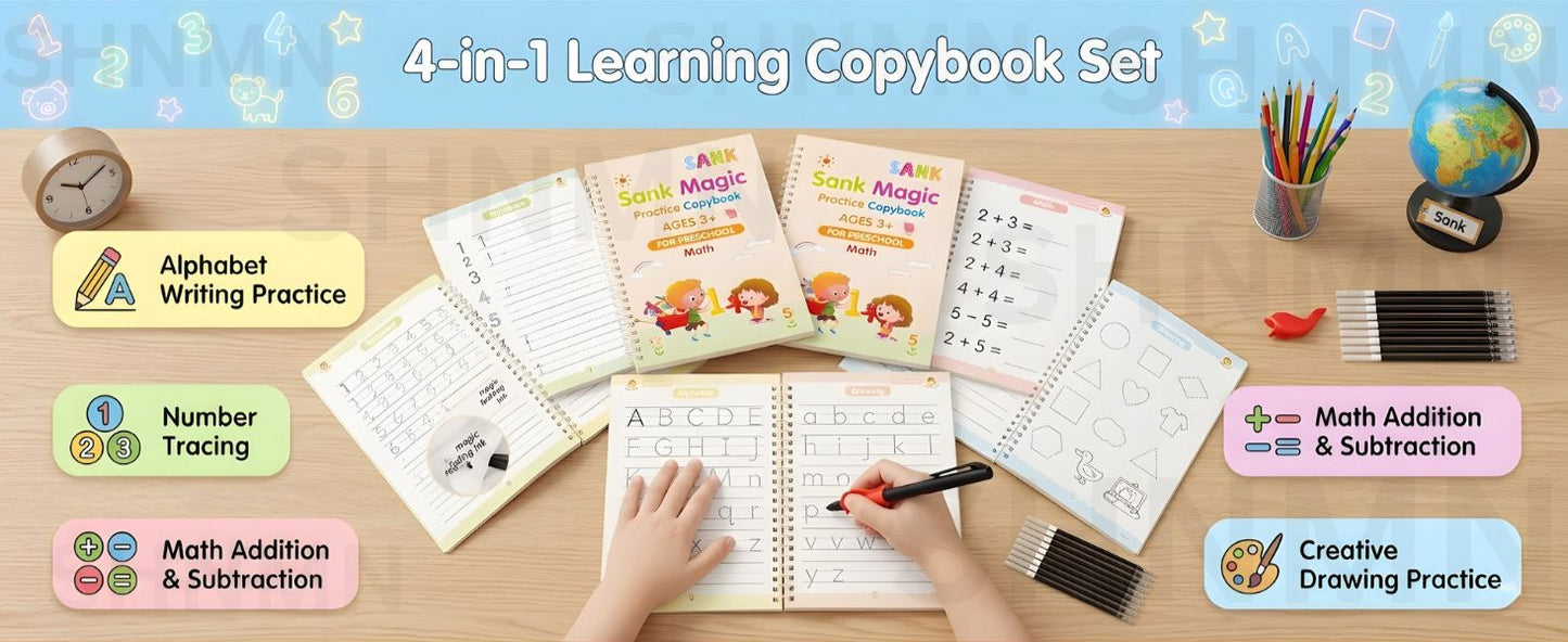 Magic Book for Kids, Sink Magic Practice CopyBook, (4 Books+10 Refills+1 Pen+1 Grip) ( Pack Of 1 )
