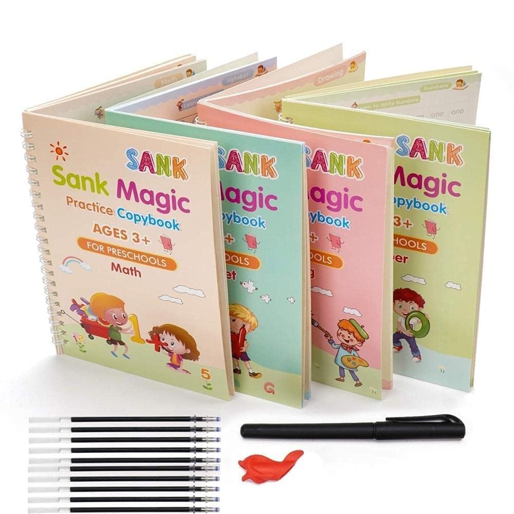Magic Book for Kids, Sink Magic Practice CopyBook, (4 Books+10 Refills+1 Pen+1 Grip) ( Pack Of 1 )