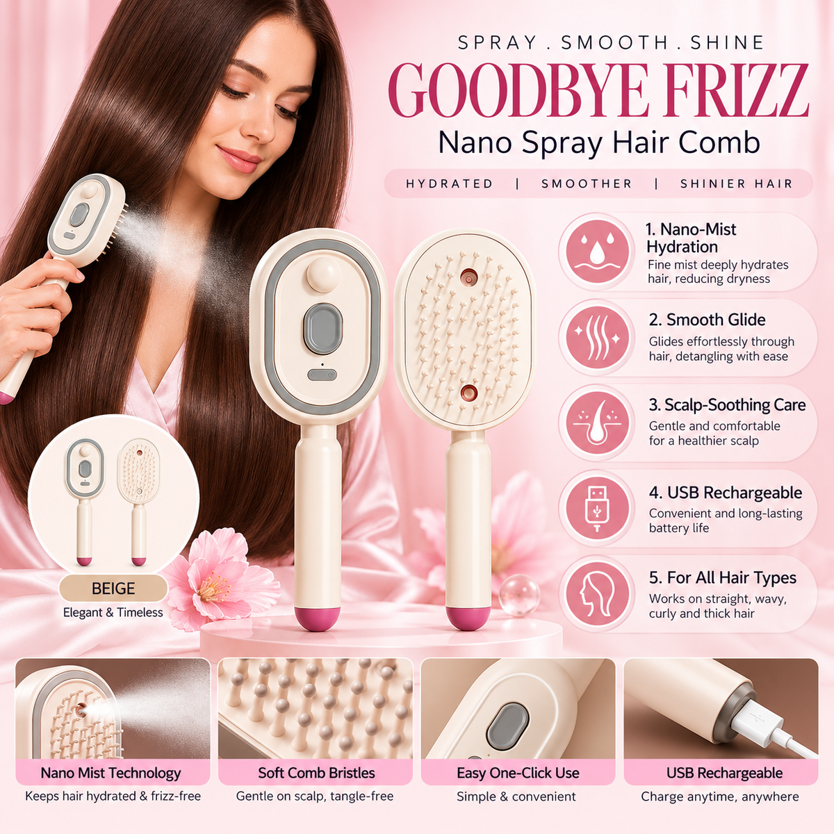 Rechargeable Steam & Massage Comb/Brush