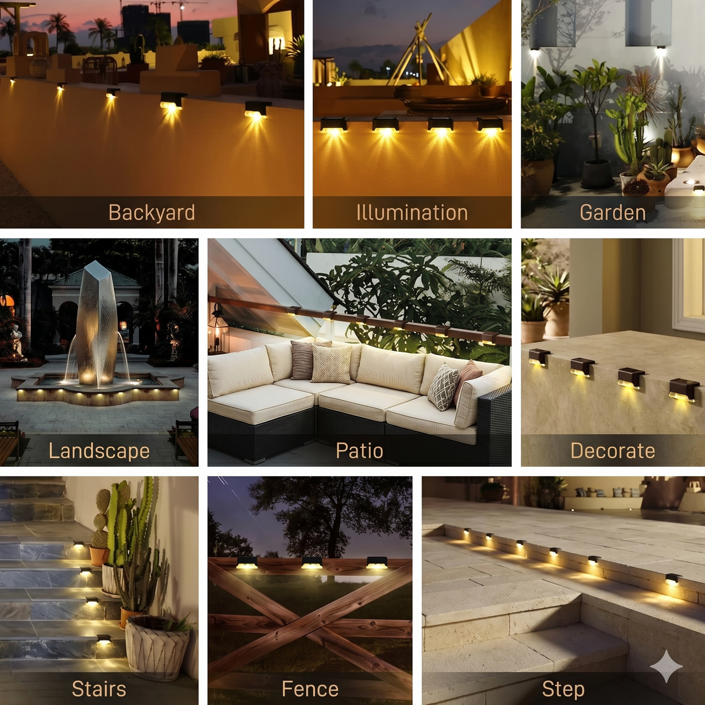 Outdoor Solar for Steps, Deck Lights | Waterproof Outdoor Lighting (Pack of 4)