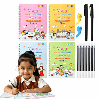 Magic Book for Kids, Sink Magic Practice CopyBook, (4 Books+10 Refills+1 Pen+1 Grip) ( Pack Of 1 )