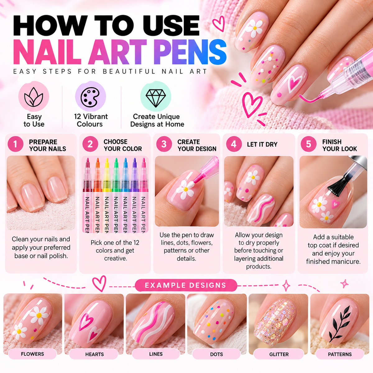 Nail Art Pens Set – 12 Colors