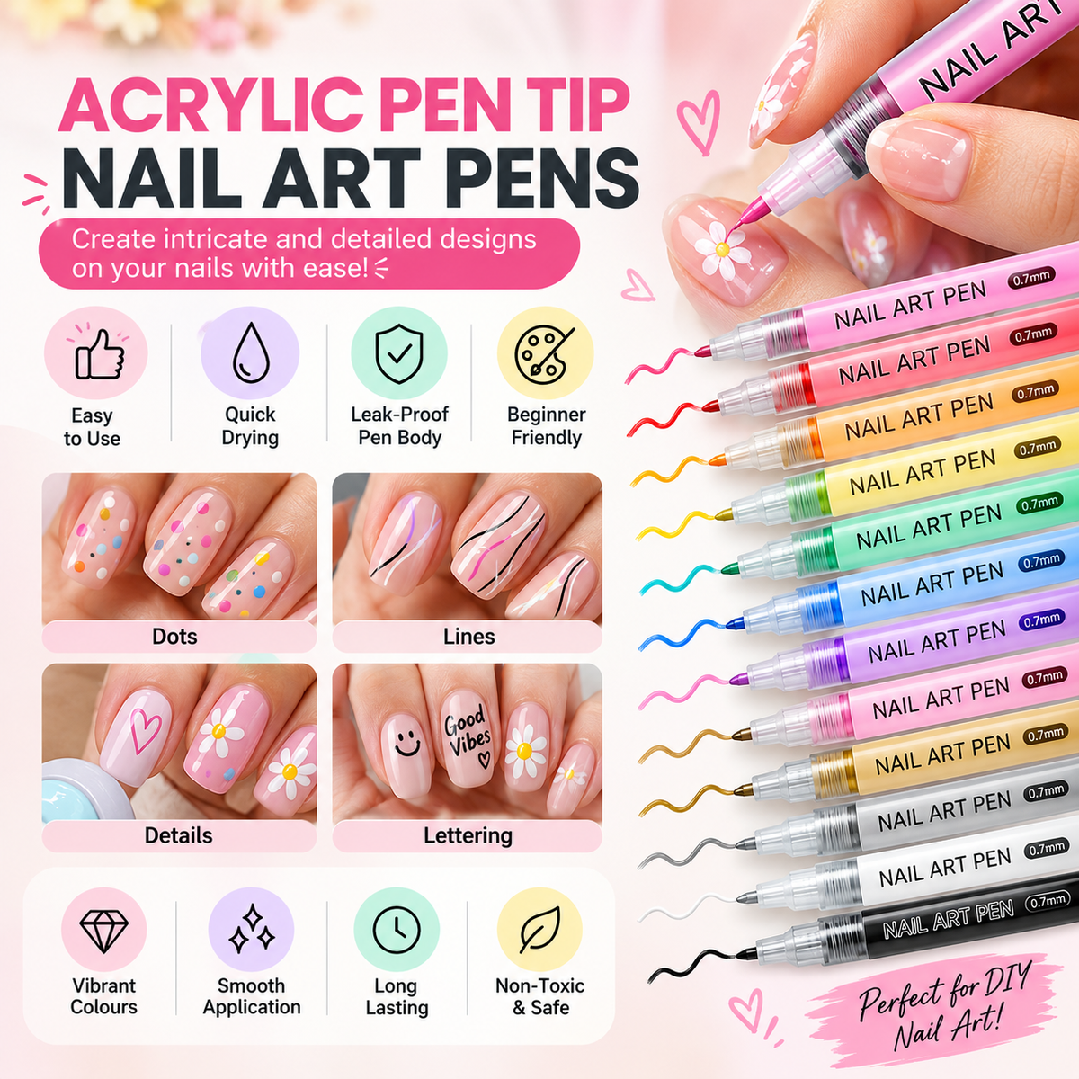 Nail Art Pens Set – 12 Colors