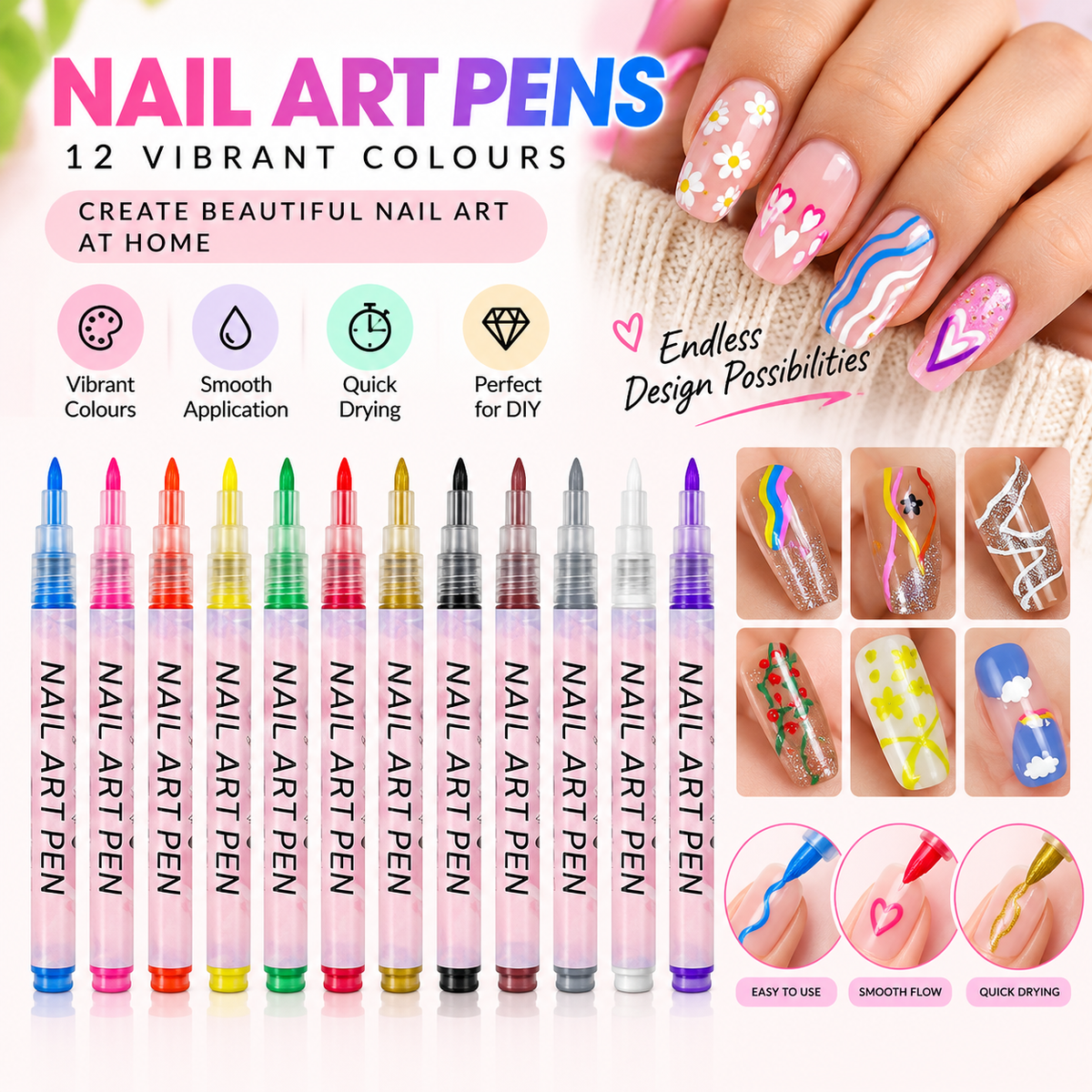 Nail Art Pens Set – 12 Colors