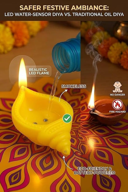 Plastic Water Sensor Shankh Led Diya Lights (PACK OF 18)